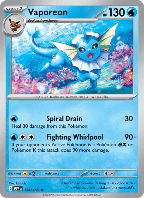 Carta Vaporeon 134/165 de 151