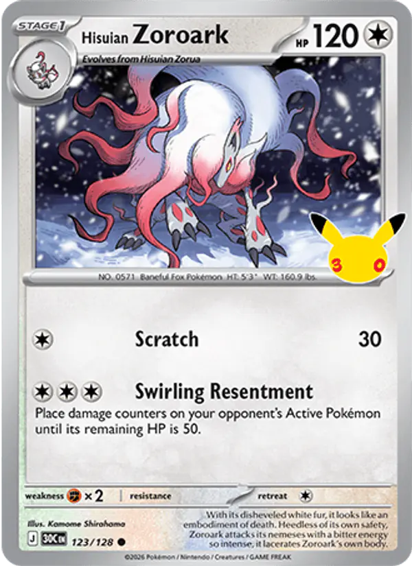 Carta Hisuian Zoroark 123/128 de 30th Celebration