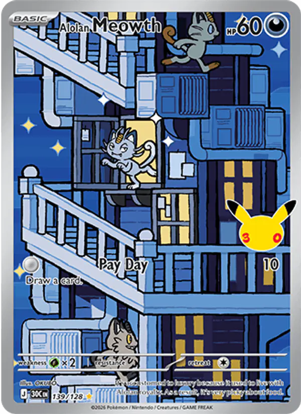 Carta Alolan Meowth 139/128 de 30th Celebration