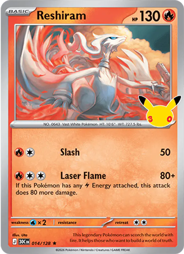 Carta Reshiram 014/128 de 30th Celebration