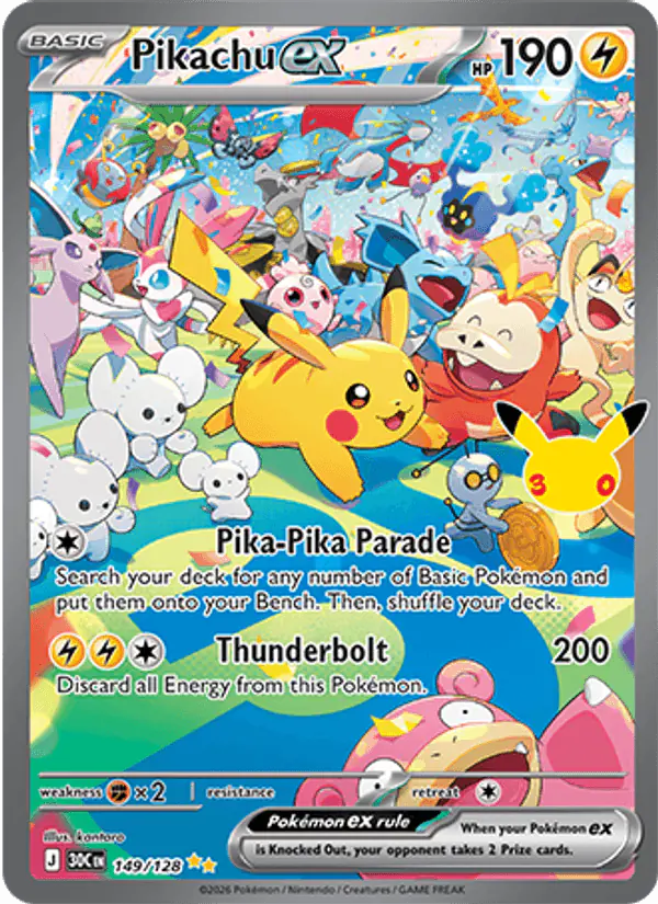 Carta Pikachu ex 149/128 de 30th Celebration