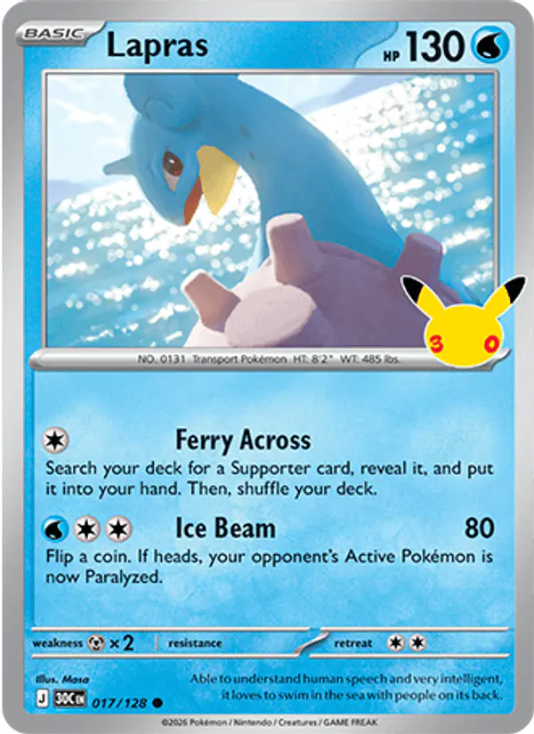 Carta Lapras 017/128 de 30th Celebration