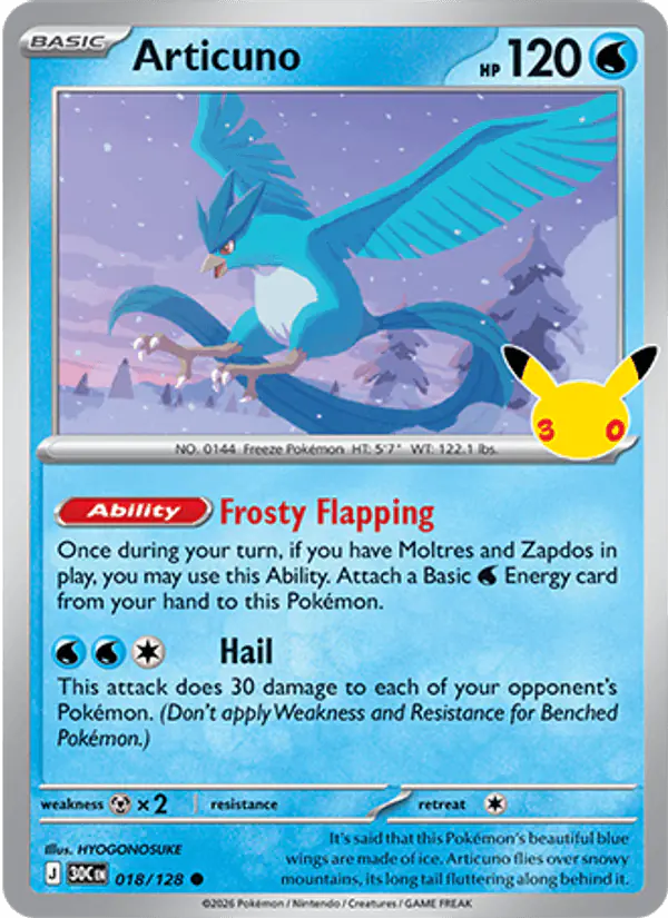 Carta Articuno 018/128 de 30th Celebration