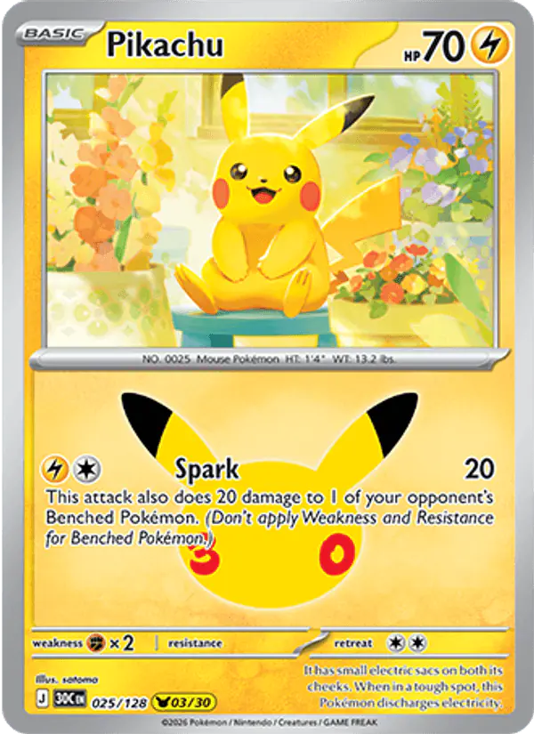 Carta Pikachu 025/128 de 30th Celebration
