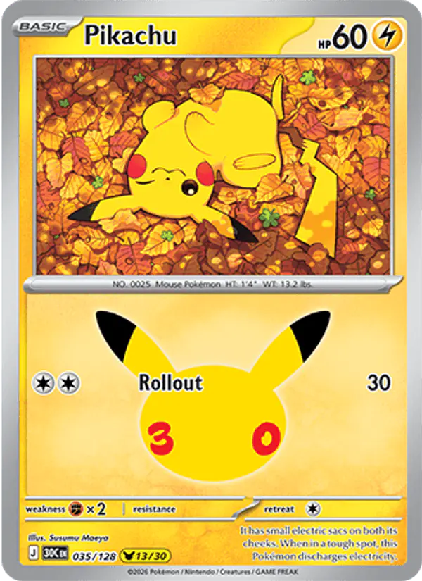 Carta Pikachu 035/128 de 30th Celebration