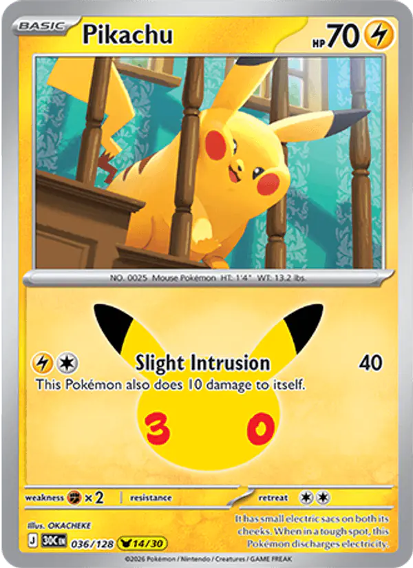 Carta Pikachu 036/128 de 30th Celebration