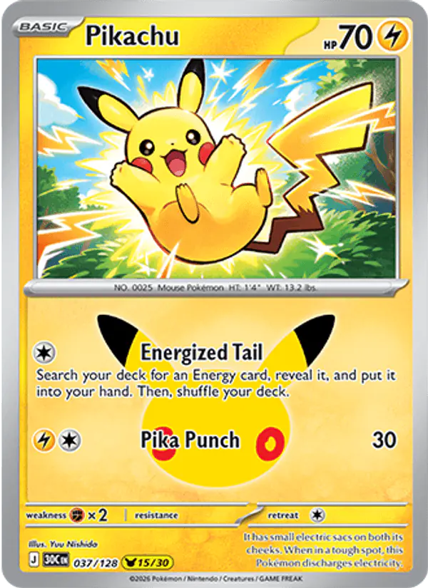 Carta Pikachu 037/128 de 30th Celebration