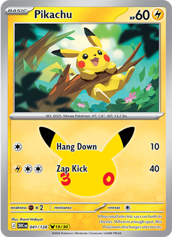 Carta Pikachu 041/128 de 30th Celebration