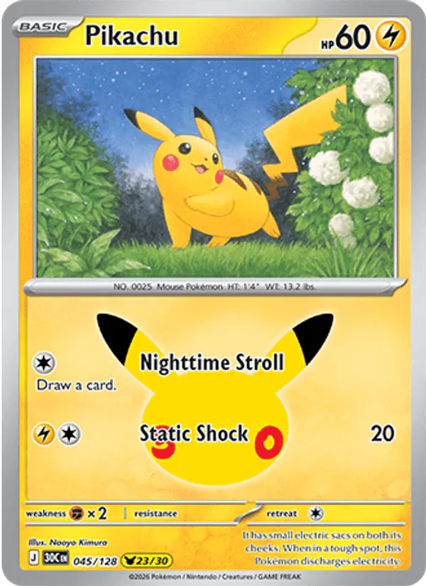 Carta Pikachu 045/128 de 30th Celebration