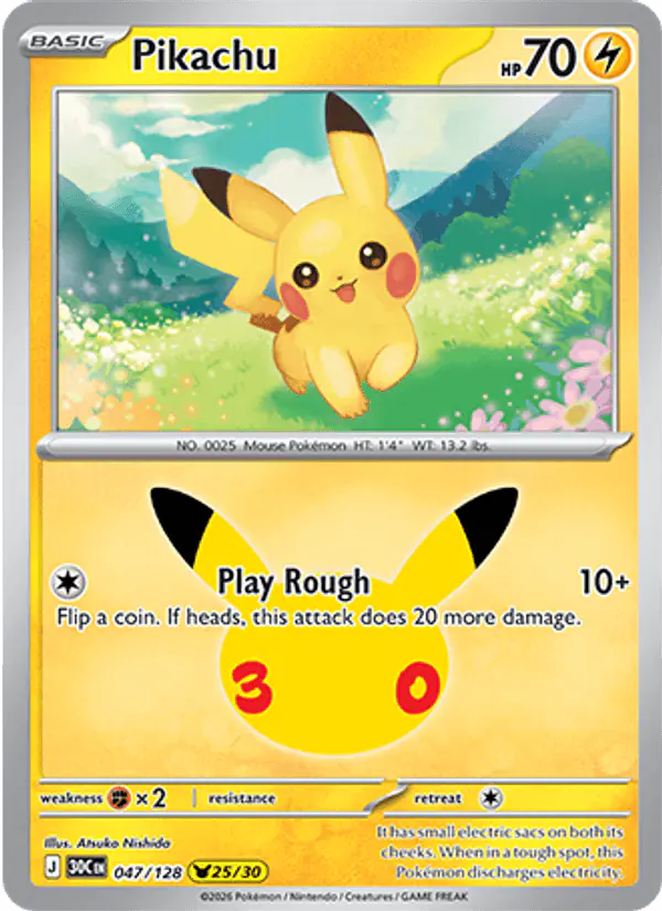 Carta Pikachu 047/128 de 30th Celebration