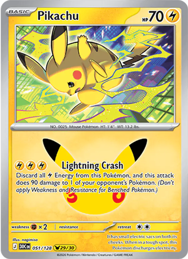 Carta Pikachu 051/128 de 30th Celebration