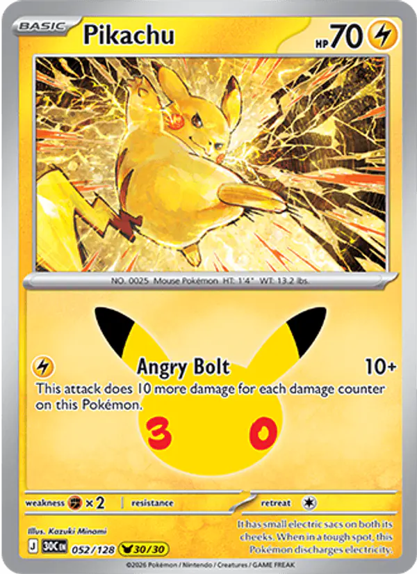Carta Pikachu 052/128 de 30th Celebration