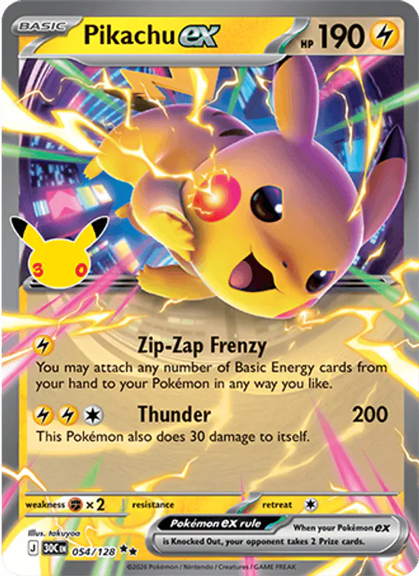 Carta Pikachu ex 054/128 de 30th Celebration