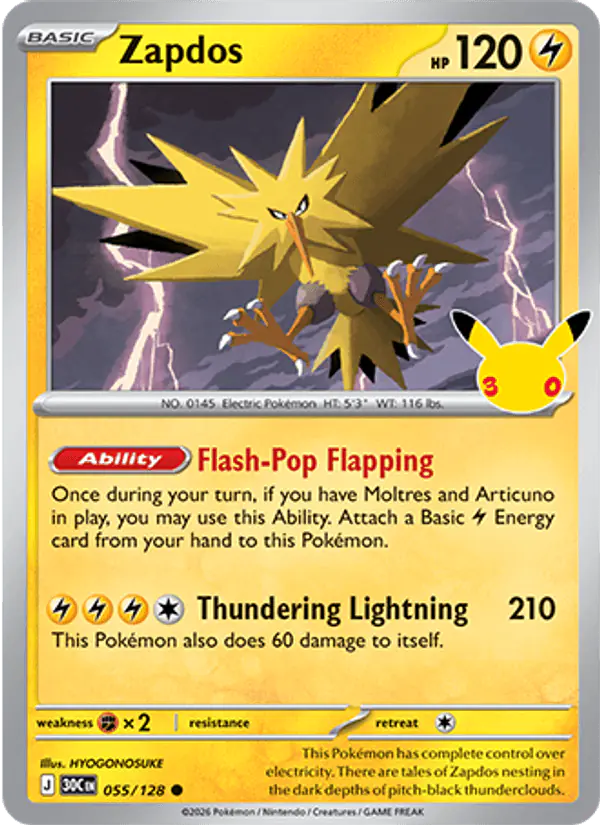 Carta Zapdos 055/128 de 30th Celebration