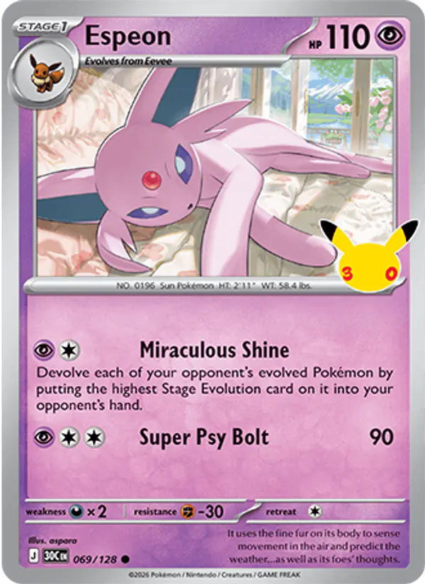 Carta Espeon 069/128 de 30th Celebration