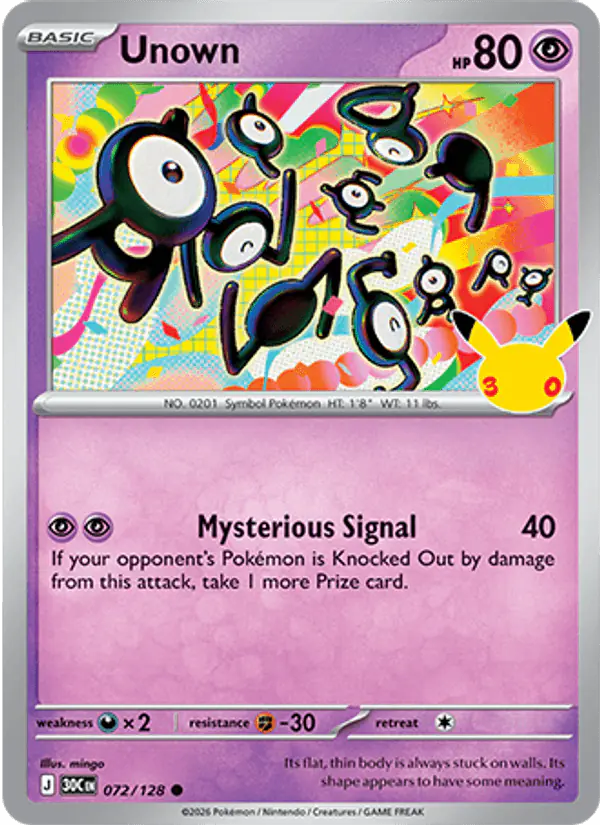 Carta Unown 072/128 de 30th Celebration