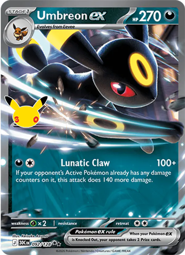 Carta Umbreon ex 092/128 de 30th Celebration