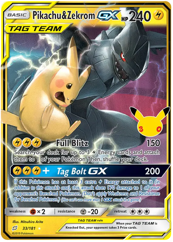 Carta Pikachu & Zekrom GX 008/030 de 30th Classic Collection