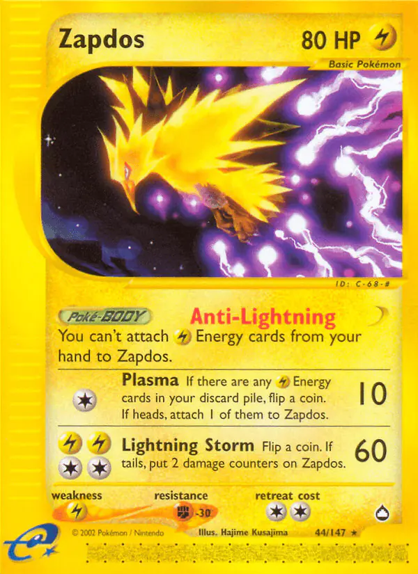 Carta Zapdos 44/147 de Aquapolis