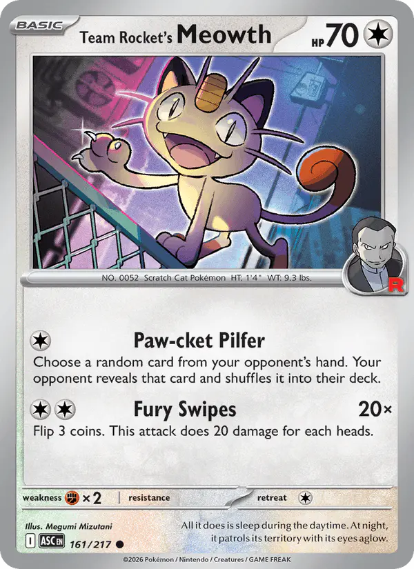 Carta Team Rocket's Meowth 161/217 de Ascended Heroes
