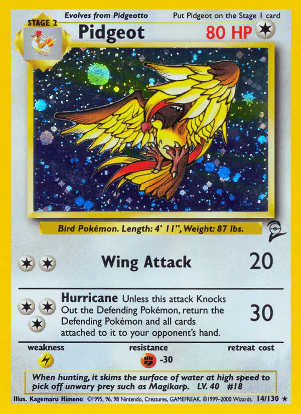 Carta Pidgeot 14/130 de Base Set 2