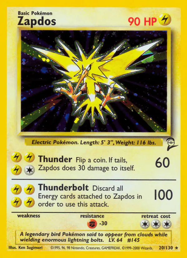 Carta Zapdos 20/130 de Base Set 2
