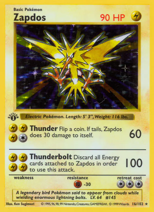 Carta Zapdos 16/102 de Base Set
