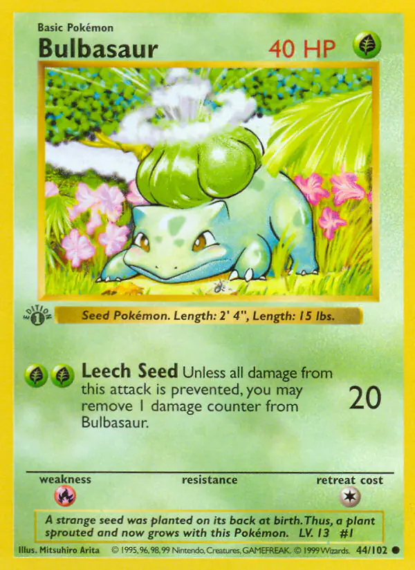 Carta Bulbasaur 44/102 de Base Set