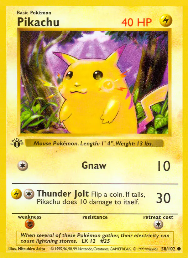 Carta Pikachu 58/102 de Base Set