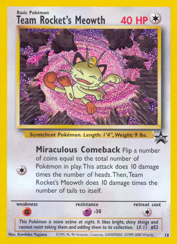 Carta Team Rocket's Meowth #18 de Wizards Black Star Promos