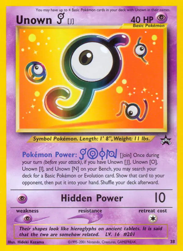 Carta Unown [J] #38 de Wizards Black Star Promos