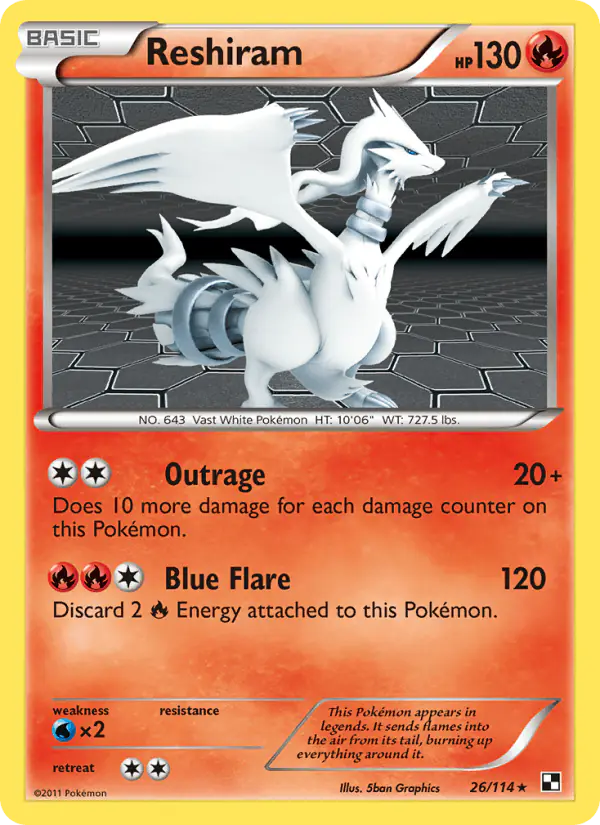 Carta Reshiram 26/114 de Black & White