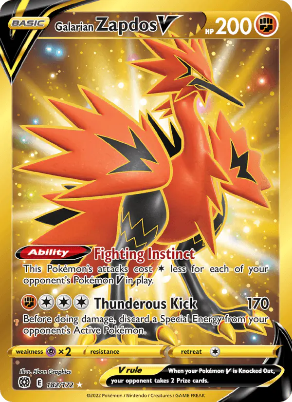 Carta Galarian Zapdos V 182/172 de Brilliant Stars