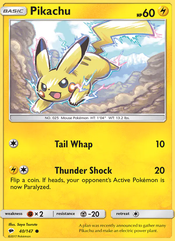 Carta Pikachu 40/147 de Burning Shadows