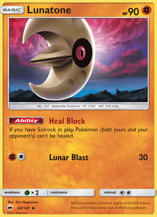 Carta Lunatone 68/147 de Burning Shadows
