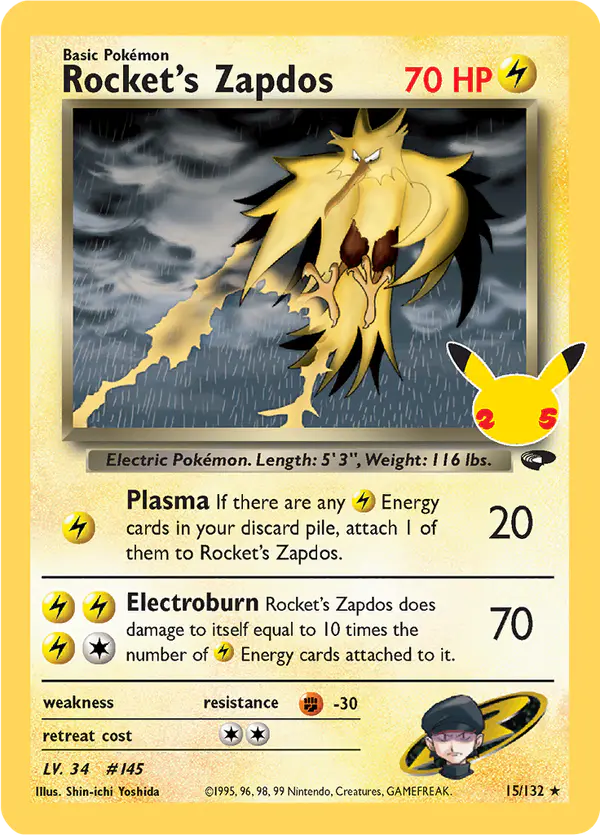 Carta Rocket's Zapdos CC007 de Celebrations Classic Collection