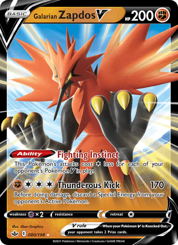 Carta Galarian Zapdos V 080/198 de Chilling Reign