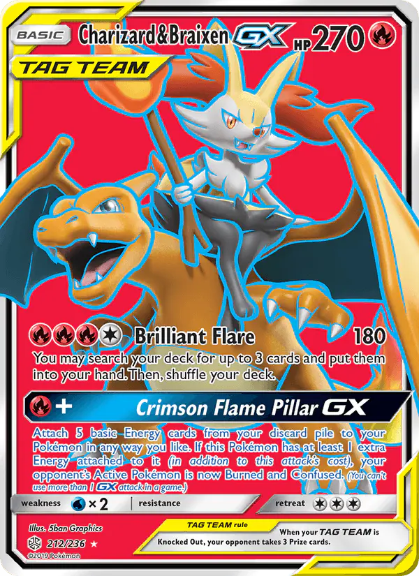 Carta Charizard & Braixen GX 212/236 de Cosmic Eclipse