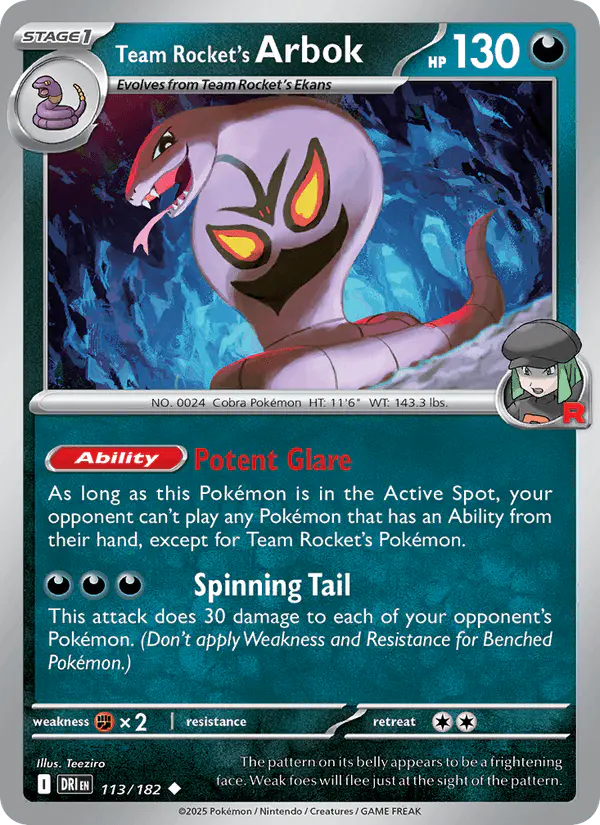 Carta Team Rocket's Arbok 113/182 de Destined Rivals
