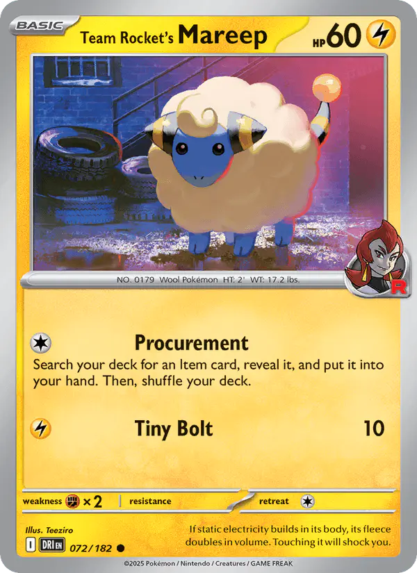 Carta Team Rocket's Mareep 072/182 de Destined Rivals