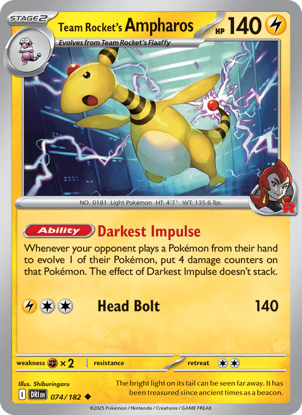 Carta Team Rocket's Ampharos 074/182 de Destined Rivals