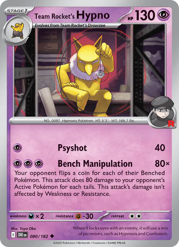 Carta Team Rocket's Hypno 080/182 de Destined Rivals