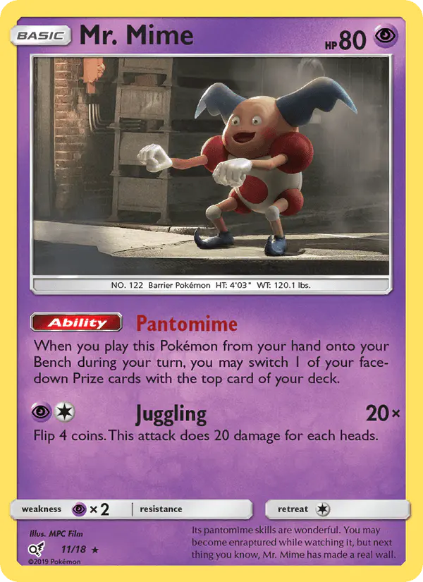 Carta Mr. Mime 11/18 de Detective Pikachu