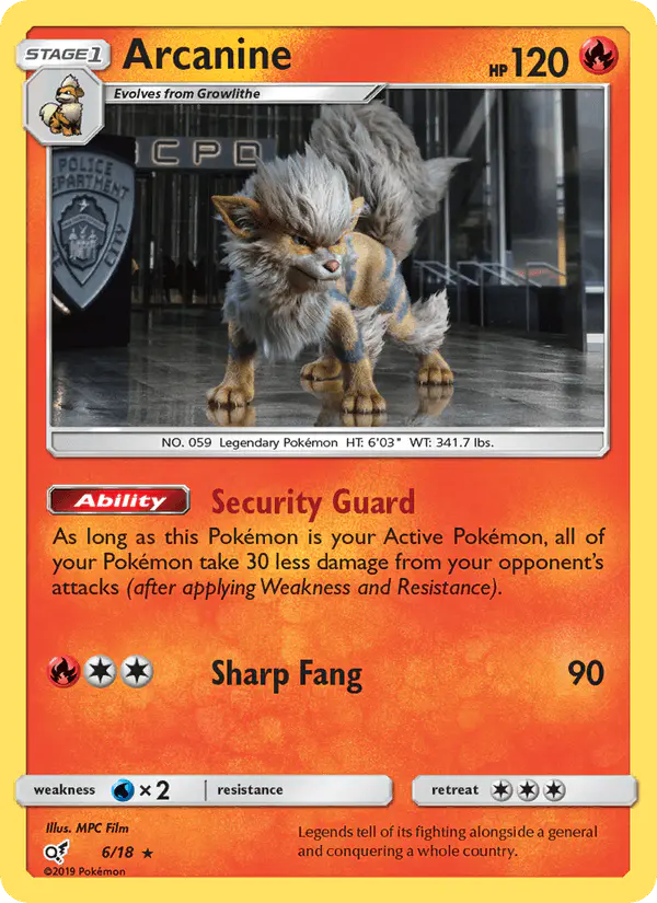Carta Arcanine 6/18 de Detective Pikachu