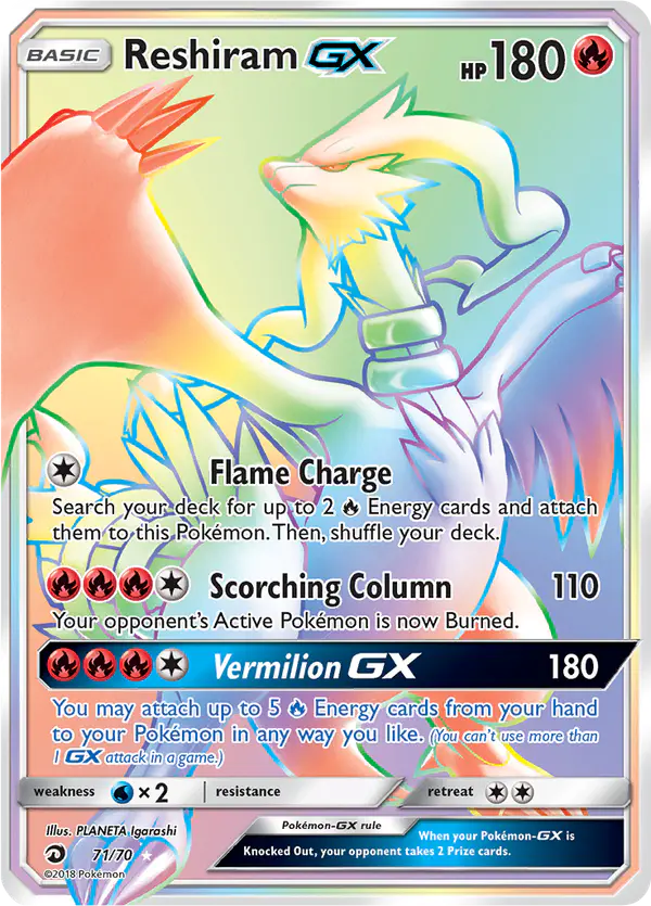 Carta Reshiram GX 71/70 de Dragon Majesty