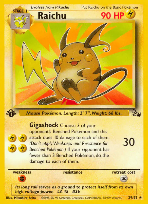 Carta Raichu 29/62 de Fossil