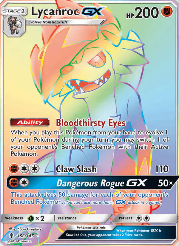 Carta Lycanroc GX 156/145 de Guardians Rising