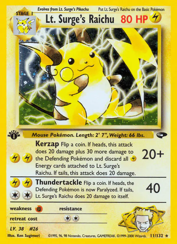 Carta Lt. Surge's Raichu 11/132 de Gym Challenge