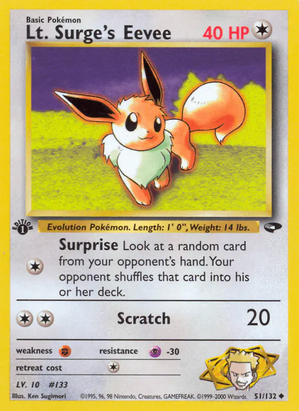Carta Lt. Surge's Eevee 51/132 de Gym Challenge