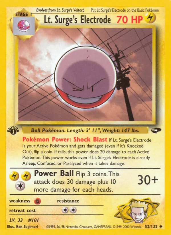 Carta Lt. Surge's Electrode 52/132 de Gym Challenge